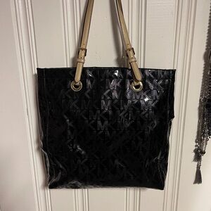 Michael Kors Shiny Black Tote with Gold Accents